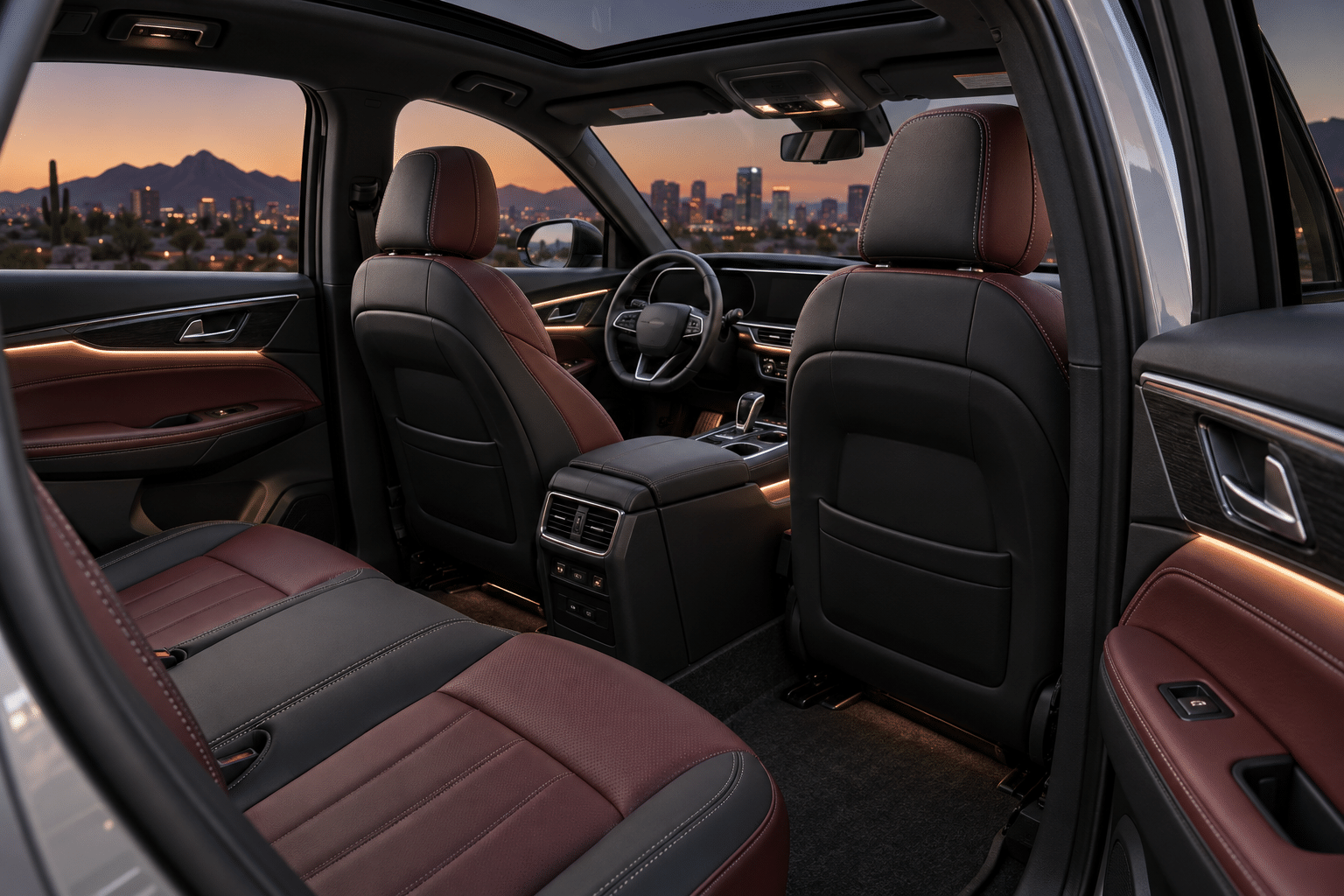 Finished custom leather vehicle interior for an Arizona driver