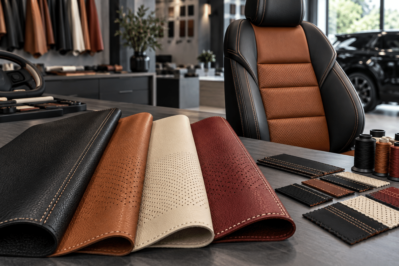 Premium automotive leather colors and texture samples
