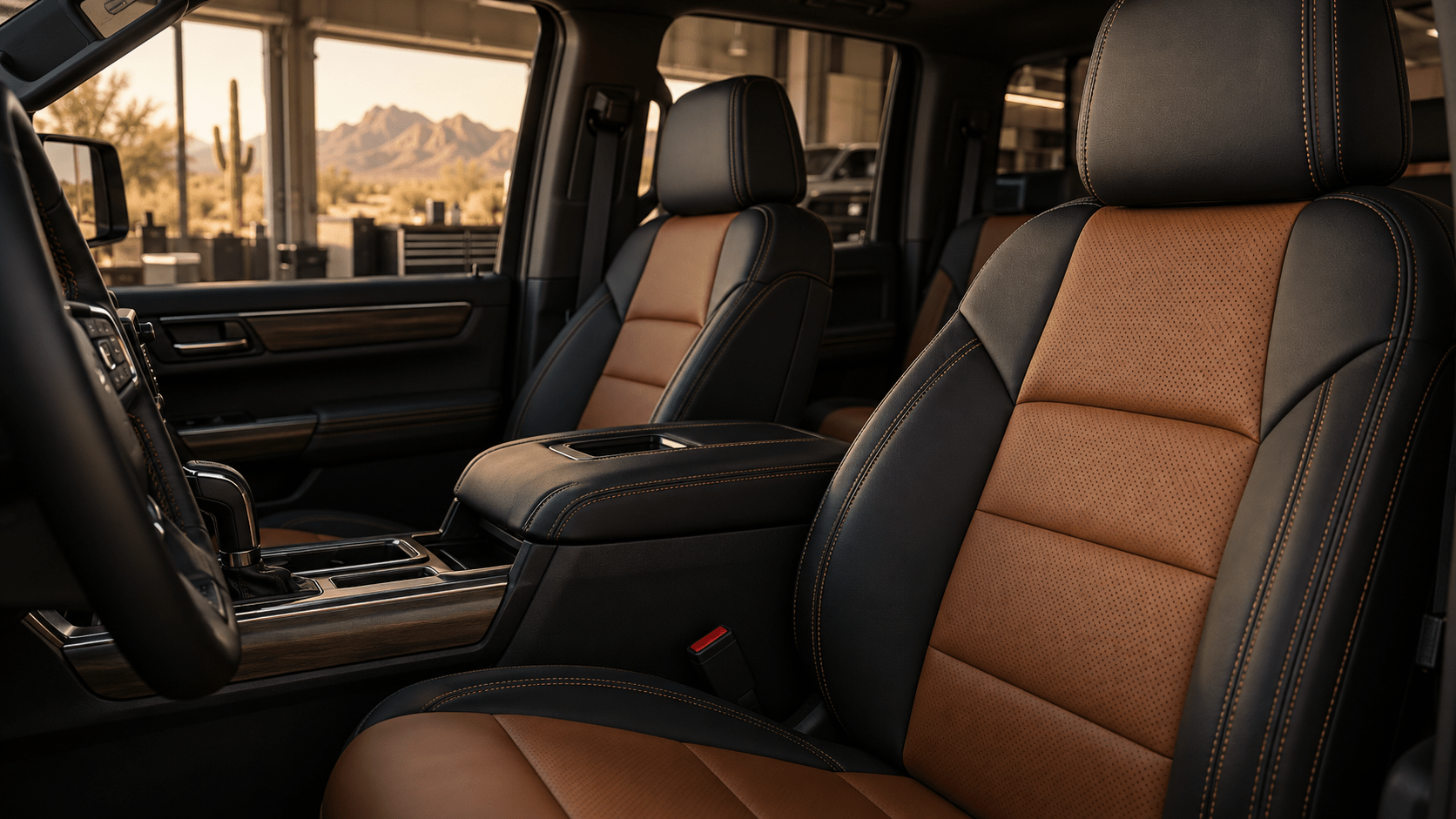 Custom black and cognac Katzkin leather interior installed in Phoenix